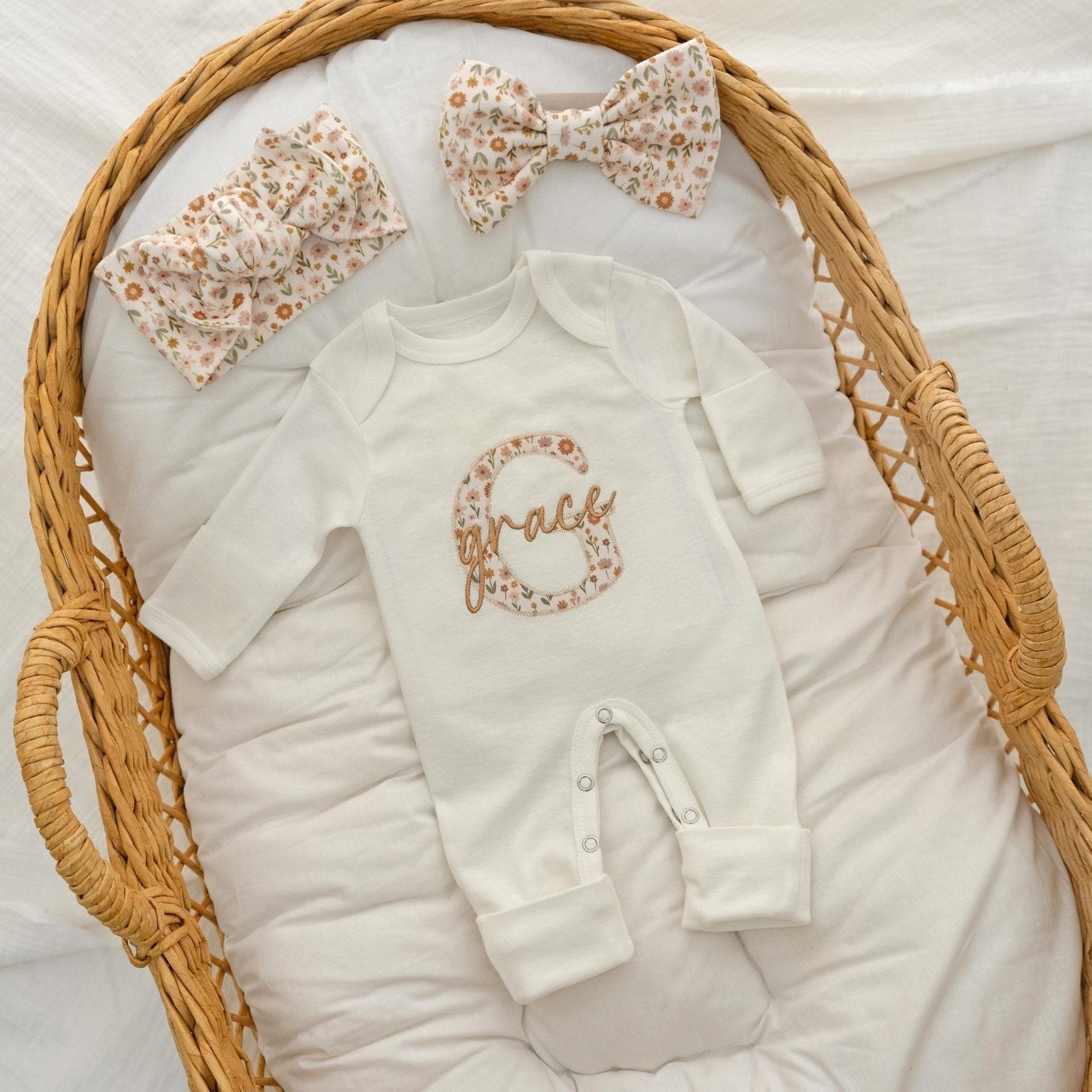 Baby Girl Coming Home Outfit, Newborn Baby Girl Outfit Personalized, Hospital Set Monogrammed