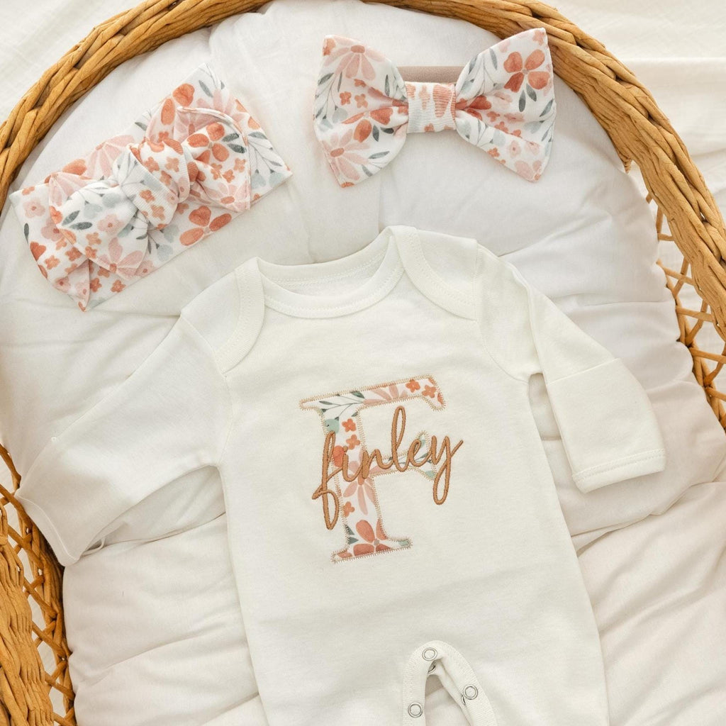 Baby Girl Coming Sleeper Embroidered, Newborn Baby Girl Coming Home Personalized