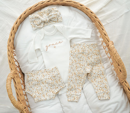 Embroidered Baby Girl Outfit Personalized Newborn Gift for Baby Shower Coming Home Outfit