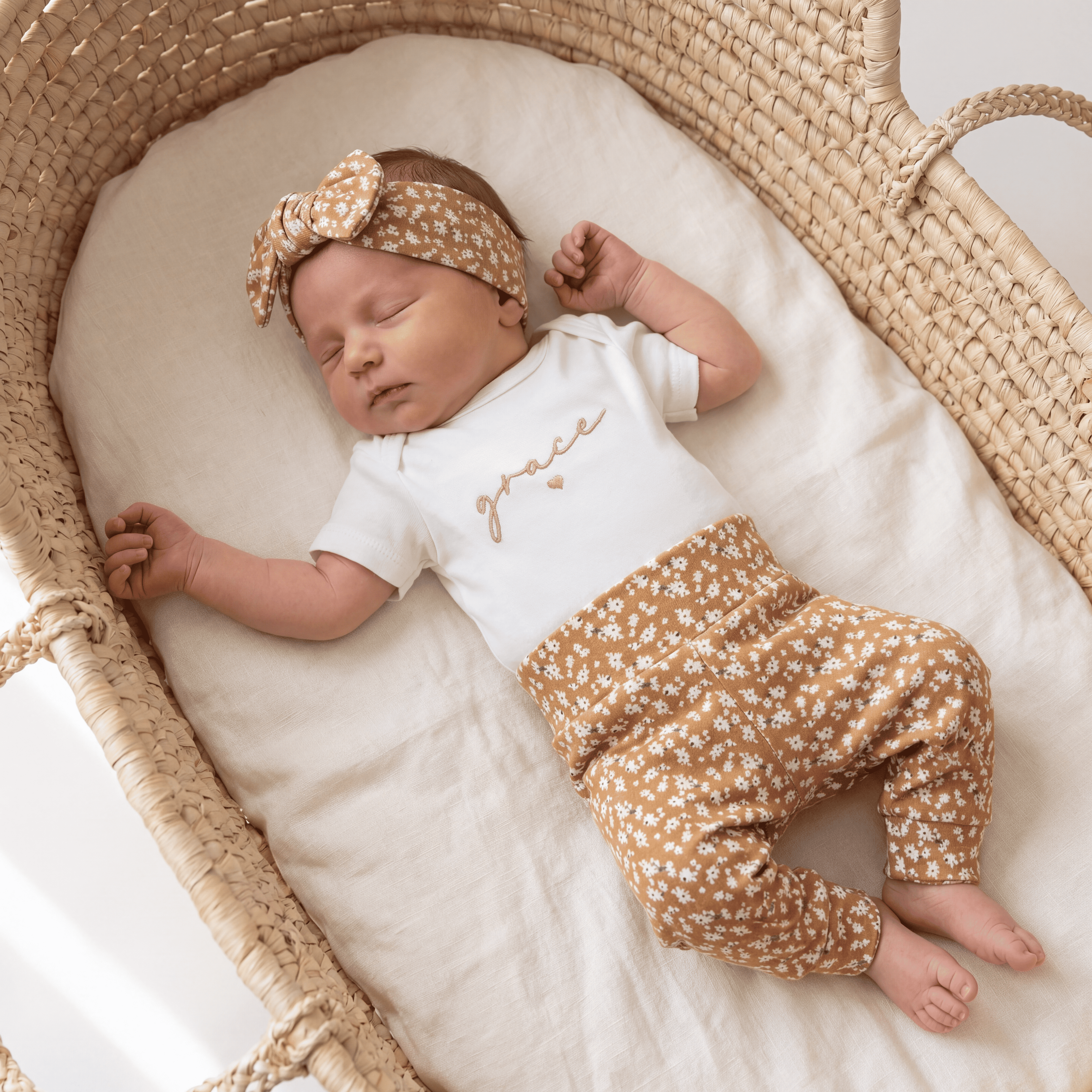 Newborn Baby Girl Coming Home Outfit Floral Embroidered Organic Cotton Set