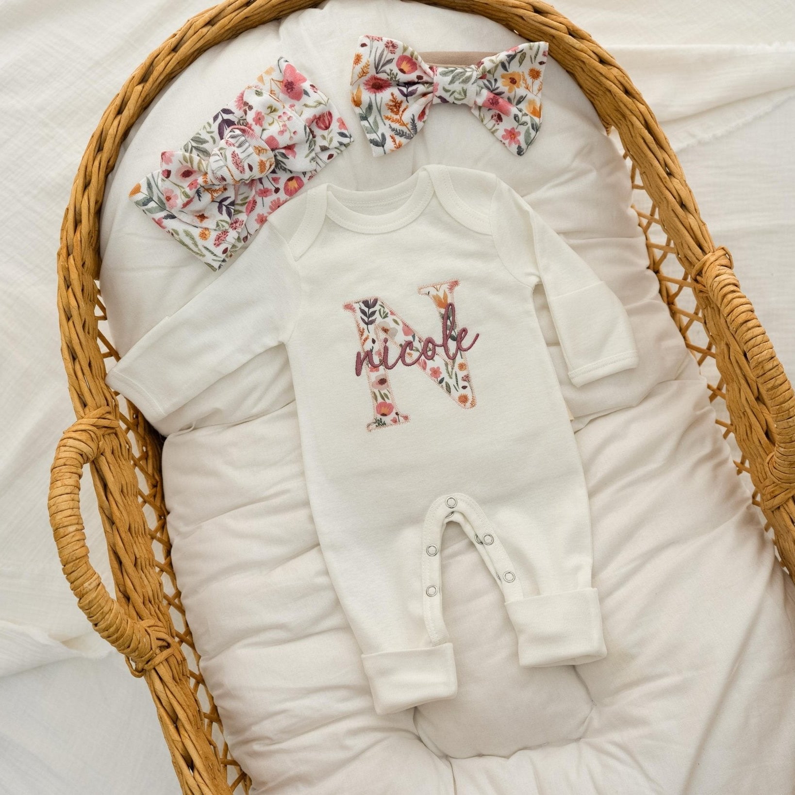 Newborn Baby Girl Coming Home Outfit Embroidered, Personalized Newborn Baby Girl Outfit