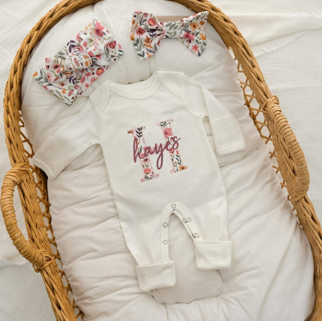 Newborn Baby Girl Coming Home Outfit Embroidered, Personalized Newborn Baby Girl Outfit